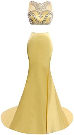 QueenaBridal Two Pieces Long Evening Dress Mermaid Lace Prom Dress Beading Black