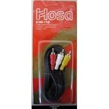 Hosa 10' Audio/Visual Camcorder Cable, 4 Conductor Right Angle 3.5mm Mini Male to 3 RCA Male Connectors, Video + Left/Right Audio