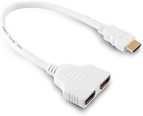 FotoFo 1080P HDMI Male to 2 HDMI Female 1 in 2 out Splitter Cable Adapter Converter (White)