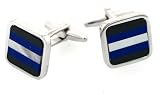 Silver plated cufflinks with horizontal accents of mother of pearl, lapis lazuli and onyx with presentation box