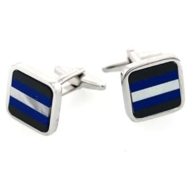 Silver plated cufflinks with horizontal accents of mother of pearl, lapis lazuli and onyx... by 