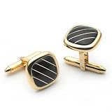 Men's Solid 14k Yellow Gold Black Onyx Cuff Links