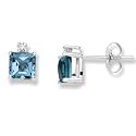 Miore USP012E4W Ohrstecker 9 Karat (375) Weissgold mit viereckige Blauem Topas und Brillanten