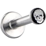 Surgical Steel Black and White SKULL Logo Push In Labret