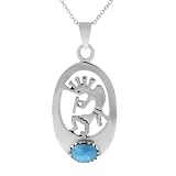 Sterling Silver Oval Kokopelli with Turquoise Necklace