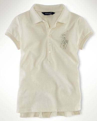 Ralph Lauren Sparkling Beaded Big Pony Polo Girl's Shirt Herbal White Milk Size M 8/10