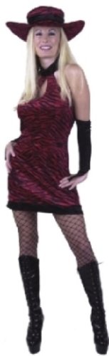 Women Lg (11-13) Red/Black Print Diva Costume (Hat, stockings and boots not incl). Great 70's, 80's, 90s Costume Fun!