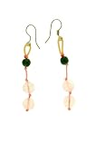 Double Rose Quartz Beads Earrings Dangling with Added Radiant Jade Beads Made with Pink Cord