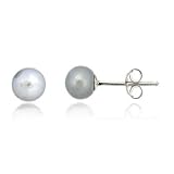 .925 Sterling Silver Genuine Freshwater Cultured Gray 5.5-6mm Button Pearl Stud Earrings