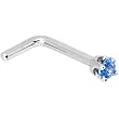 Solid 14KT White Gold 2mm Arctic Blue Cubic Zirconia L-Shaped Nose Ring - 18 Gauge