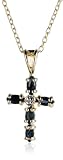 18k Gold Overlay Sterling Silver Sapphire and Diamond-Accent Cross Pendant, 18