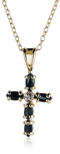18k Gold Overlay Sterling Silver Sapphire and Diamond-Accent Cross Pendant, 18