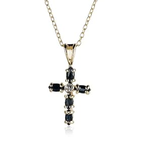 18k Gold Overlay Sterling Silver Sapphire and Diamond-Accent Cross Pendant, 18"