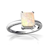 14K White Gold Emerald-cut Genuine Opal Milgrain Ring