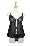 Exposed by Magic Silk Sheer Mesh Rhinestone Baby Doll Set, Queen Size, Black