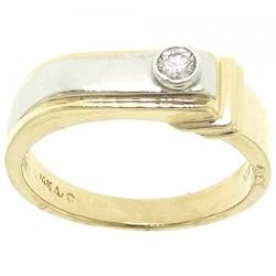Diamond Man Ring Bezel Set in Two Tone White Yellow Gold