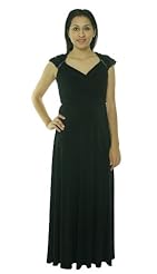 Full Length Jersey/Polyester/Spandex  Cutout Beaded Ruched Queen Anne Neck  Dress With Ruffles