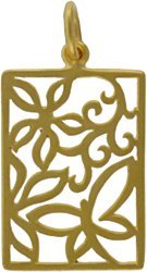 Rectangular Butterfly Pendant with Open Design Flower Motif in Gold Vermeil, #7655