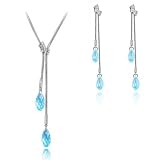 Aquamarine Bleu Boucles doreilles Cristal Tear & Ensemble pendentif (Fabriqué avec lélément Swarovski)