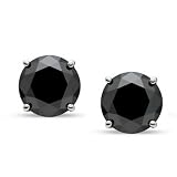 Fathers Day Gifts Bling Jewelry Mens Unisex CZ Round Black Stud Earrings 925 Sterling Silver 5mm