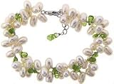 Genuine Fresh Water Pearl and Peridot Sterling Silver Bracelet