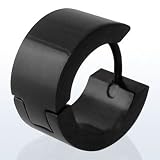2 Klapp Creolen CR 39 kla Edelstahl Schwarz Glänzend Unisex Ohrringe 7 mm breit - 13,5 mm Durchmesser
