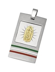 Joyas Alternativas™ Stainless Steel Guadalupe Dog Tag Pendant with Tri-Color Enamel