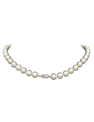 AAA+ Genuine Round 8-8.5mm White Pearl Necklace 14K White Gold Clasp 18" Cultured Freshwater