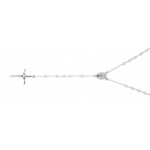 ITALIAN STERLING SILVER 4MM CRUCIFIX ROSARY NECKLACE 23”