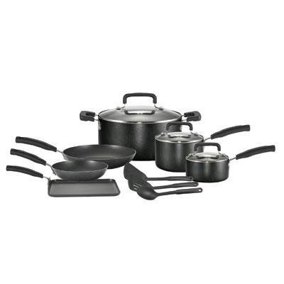 T-fal Wearever 12pc Cookware Set Black 1 2qt Covered Sauce Pans 5qt Covered Dutch Oven product image