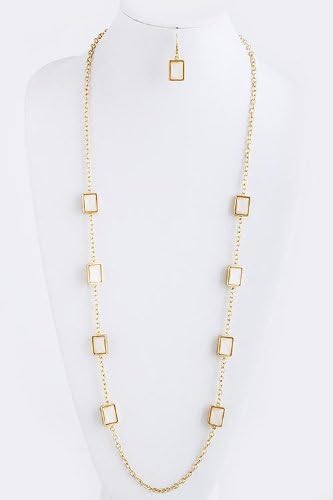 KARMAS CANVAS RECTANGLE TRIMMED CHAIN NECKLACE (Ivory)