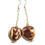 Seed Earrings 02 Kukui Dangle Brown Tan Hollow Paradise Tropical Gold Wire Wrap Crystal Healing Gemstone 2.8