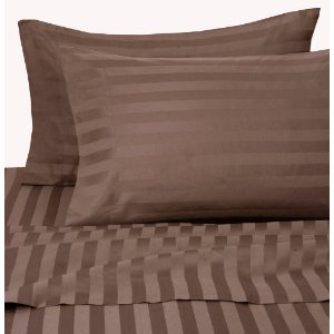 ITALIAN 1500 Thread Count 100% Egyptian STRIPED 4PC QUEEN Sheet Set, CHOCOLATE