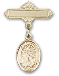 14K Gold Baby Badge with St. Ann Charm and Polished Badge Pin