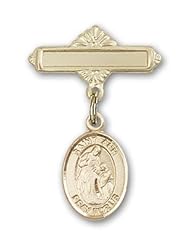 14kt Gold Baby Badge with St. Ann Charm and Polished Badge Pin