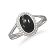 Oval Black Onyx Ring with Rope Edge