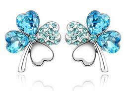 Boucles d'Oreilles Trèfle à Quatre Feuilles Porte-bonheur - Cristal - Bleu