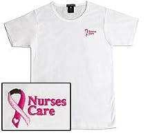Nurses Care Pink Ribbon Short Sleeve Embroidered Tee - Great Nurse Gift!
