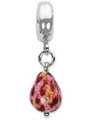 Silver, Pink and Glitter Overlay Glass Dangle Charm for 3mm Bracelets