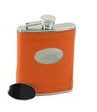 Orange Leather Stainless Steel Flask with Free Engraving