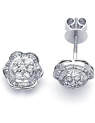 14k White Gold New Flower Stud Diamond Earrings 3/4 ct (G-H Color, I1 Clarity)