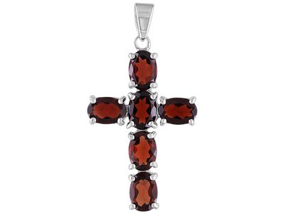 6.00CTW GARNET STERLING SILVER CROSS PENDANT
