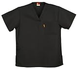 Unisex Solid Color Scrub Top with V-neck - Black
