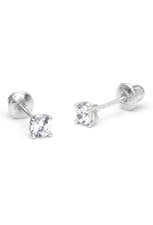 14k White Gold 2,3,4,5,6mm Basket Setting Round Solitaire Children Screw Back Girls Earrings
