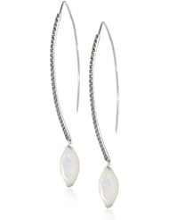 Judith Jack "Geometrics" Sterling Silver, Marcasite and Mother of Pearl Hoop Earrings