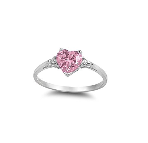 Heart Pink Cubic Zirconia Ring Sterling Silver 925 (Sizes 3-15)