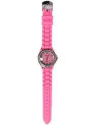 Womens Geneva PINK Platinum Silicone Rubber Jelly with CZ Crystal Rhinestones Face Bling Bezel