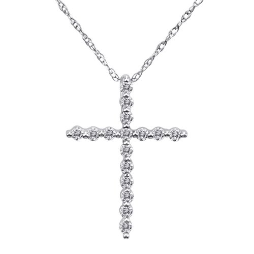 Buy 14k White or Yellow Gold Diamond Shared-Prong Cross Pendant (1/4 cttw, H-I Color, I2-I3 Clarity), 18" online at Discounted New and Used prices. Delivered to your door with Off-The-Bookshelf.