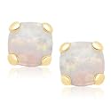 10k Yellow Gold Cabochon Cushion Cut Created Opal Stud Earrings