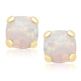 10k Yellow Gold Cabochon Cushion Cut Created Opal Stud Earrings